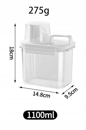 POJEMNIK PUDEŁKO ORGANIZER Z MIARKĄ NA PROSZEK PŁYN DO PRANIA PŁUKANIA 1,1L