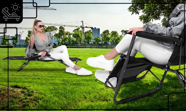 LEŻAK OGRODOWY SKŁADANY REGULOWANE KRZESŁO TURYSTYCZNE PLAŻOWE Z ZAGŁÓWKIEM