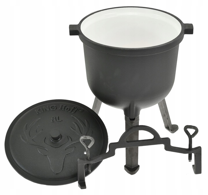 Kociołek Myśliwski 8 L EMALIA Żeliwny GARNEK na OGNISKO Emaliowany