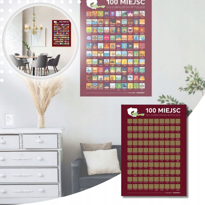 MAPA ZDRAPKA PLAKAT BUCKET LIST 100 MIEJSC POLSKA PREZENT NA URODZINY