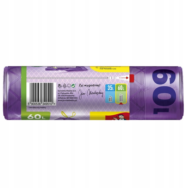 6X WORKI NA ŚMIECI Z TAŚMĄ 60L 6X8 SZT LAWENDOWE MAGNUM FLEX JAN
