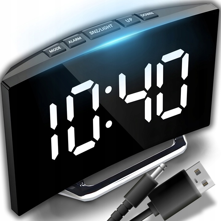 ZEGAR ELEKTRONICZNY BUDZIK LUSTRO STOJĄCY WYŚWIETLACZ LED TERMOMETR