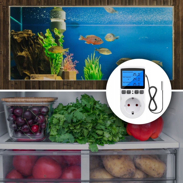 TERMOSTAT ELEKTRONICZNY REGULATOR TEMPERATURY GNIAZDO SIECI 230V MAX. 3680W