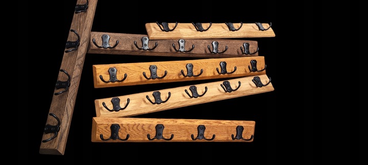 WIESZAK ŚCIENNY WISZACY LOFT DĄB 60CM 10 UCHWYTÓW NA UBRANIA DO