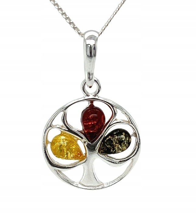 Wisiorek srebrny z bursztynem ORYGINALNA ZAWIESZKA ze srebra FILM DRZEWKO