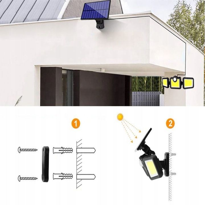 MOCNA LAMPA SOLARNA 3w1 LED COB OSOBNY PANEL CZUJNIK RUCHU ZMIERZCHU +PILOT