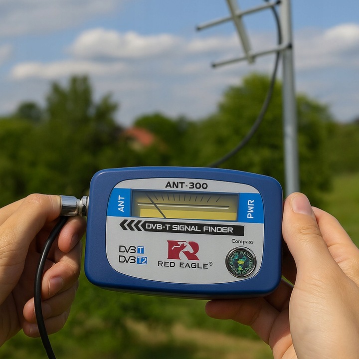 MIERNIK SYGNAŁU DVB T2 RED EAGLE ANT300 Z KOMPASEM PODŚWIETLENIE ETUI
