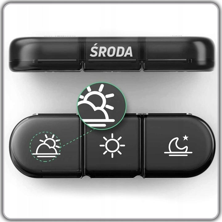 PUDEŁKO NA LEKI 21 POJEMNIKÓW SASZETKA CZARNA ORGANIZER NA LEKI