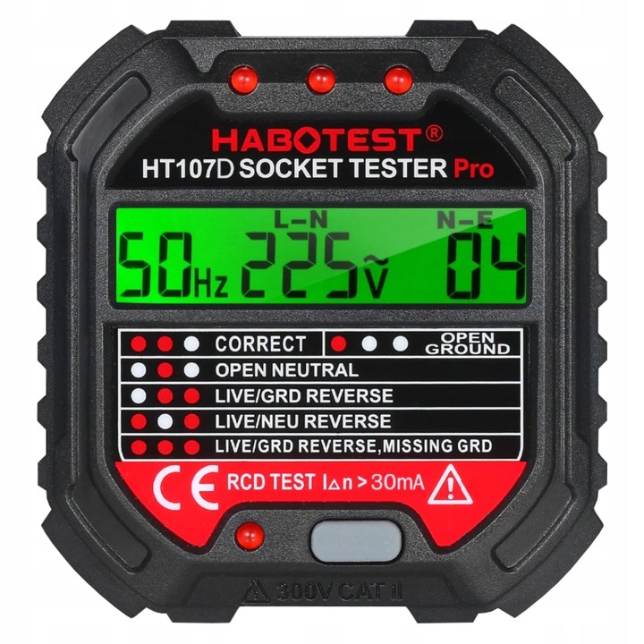 Habotest Ht107d Tester Gniazd Elektrycznych Z Wyświetlaczem LCD Test RCD
