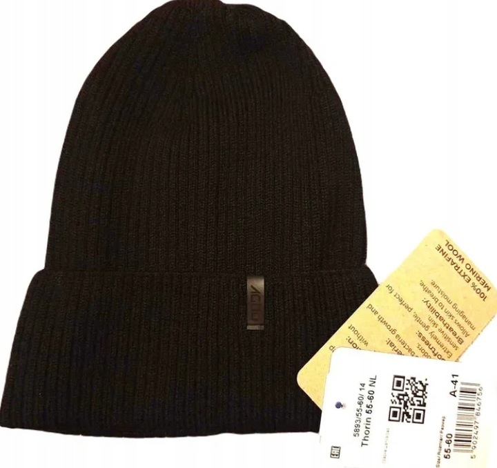 Czapka zimowa męska czarna 100% WEŁNA MERINO Thorin HIT