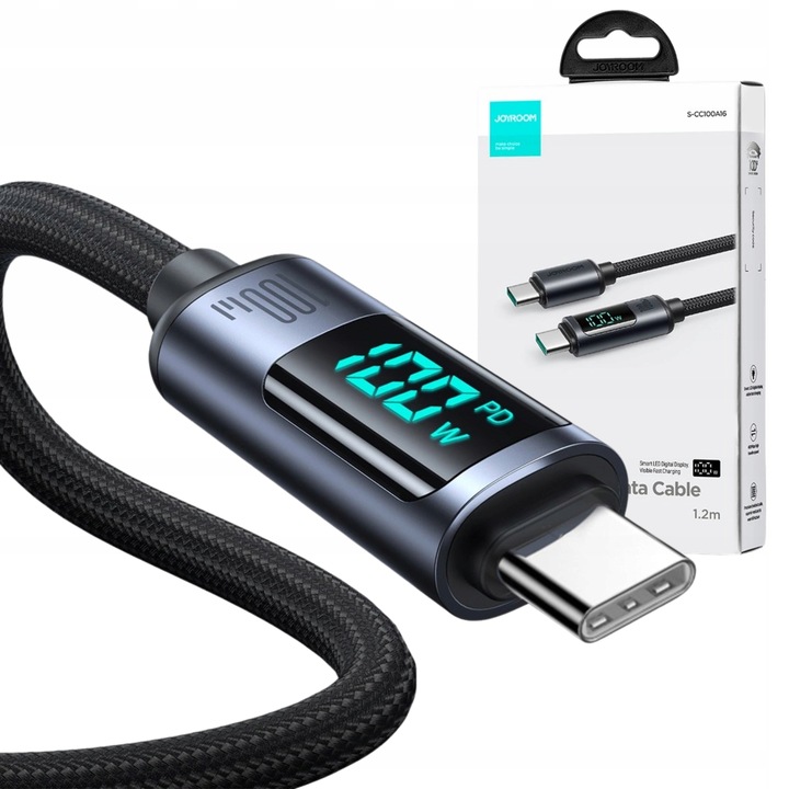 JOYROOM KABEL Z WYŚWIETLACZEM USB-C SZYBKIE ŁADOWANIE USB TYP C 5A 100W 1M