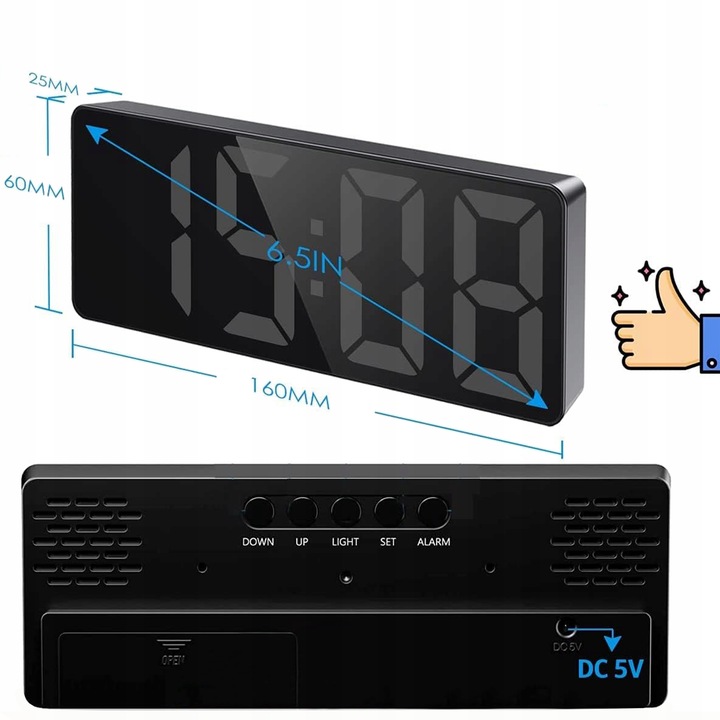 BUDZIK ZEGAR ELEKTRONICZNY LED GŁOŚNY STOJĄCY TEMPERATURA DATA + KABEL