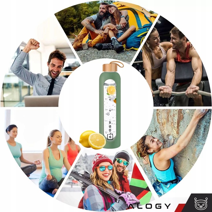 BUTELKA SZKLANA NA WODĘ BIDON MOTYWACYJNA SZCZELNA SILIKONOWE ETUI 1000 ML