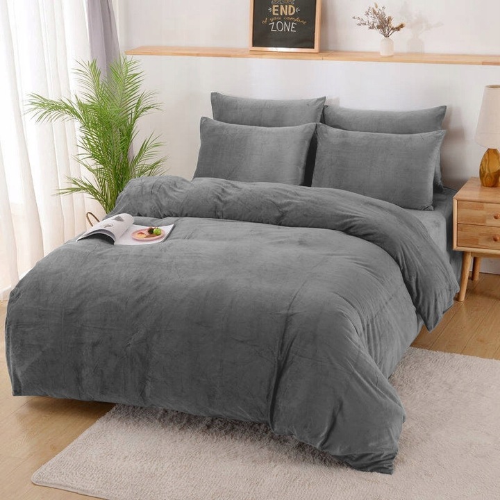 Pościel 200x220 pluszowa polarowa gładka miś kolory zimowa ciepła grafit