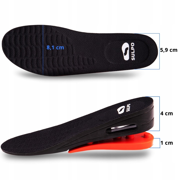 PODWYŻSZAJĄCE WKŁADKI do butów korekcja wzrostu dodają 5 cm 39-44
