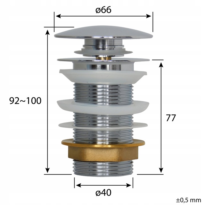 KOREK CHROMOWANY KLIK KLAK UMYWALKOWY AUTOMATYCZNY BEZ PRZELEWU