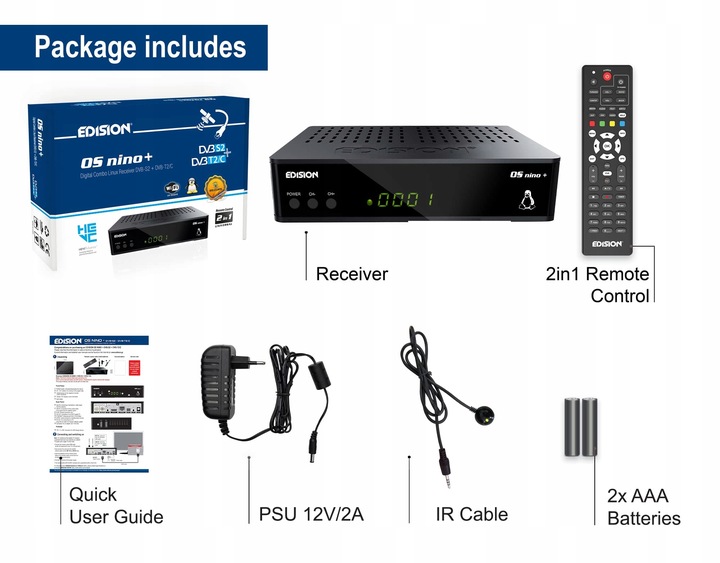 Edision Os NINO+ Full Hd Linux E2 odbiornik Combo