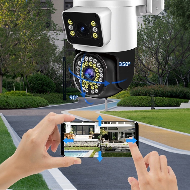 PODWÓJNA KAMERA WIFI IP SMART ZEWNĘTRZNA OBROTOWA QHD 2x 4MP ZOOM APLIKACJA