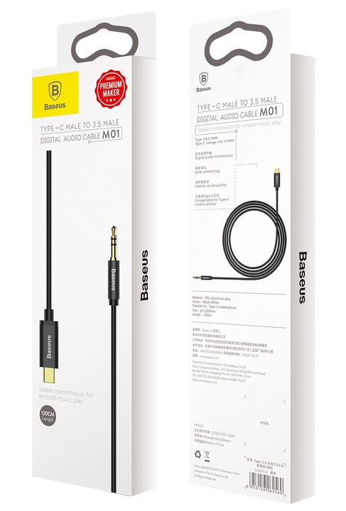 BASEUS KABEL USB-C TYPE-C AUX MINI JACK 3.5MM WTYK PRZEWÓD AUDIO 1.2M