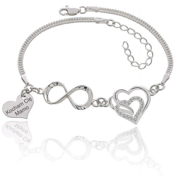 Bransoletka srebrna damska Serce Nieskończoność