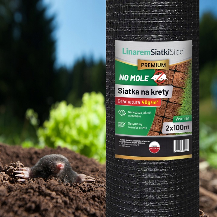 SIATKA NA KRETY 2x100m PREMIUM 40g POD TRAWNIK PRZECIW KRETOM POLSKA