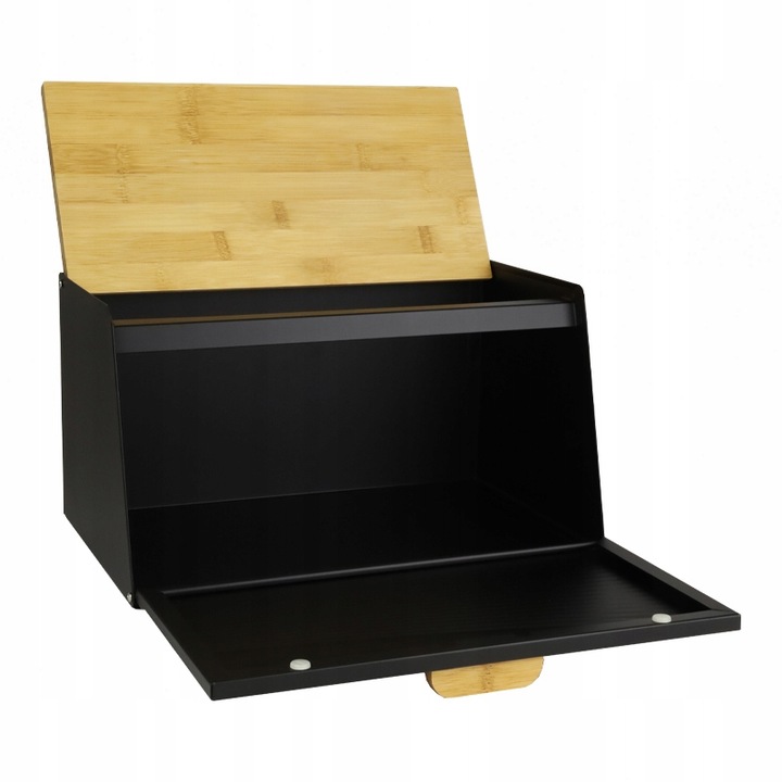 DUŻY CHLEBAK METALOWY Z DESKĄ POJEMNIK NA PIECZYWO CHLEB CZARNY BAMBUSOWY