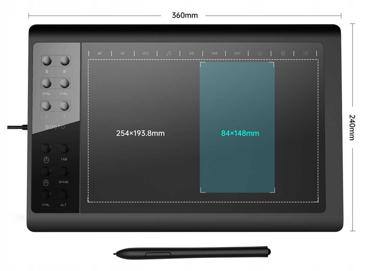 PROFESJONALNY Tablet graficzny z piórem do komputera 8192 BOSTO 1060 PLUS