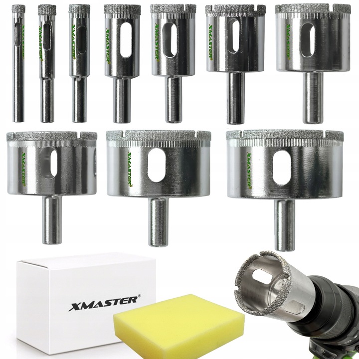 OTWORNICA DIAMENTOWA KORONKA DO PŁYTEK GLAZURY GRESU ZESTAW ⌀ 6-68mm