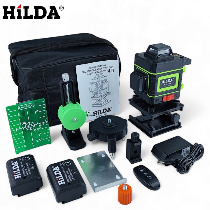 HILDA POZIOMICA 4D BLOKADA WAHADŁA LASER KRZYŻOWY STATYW 1,5 M 2 AKU