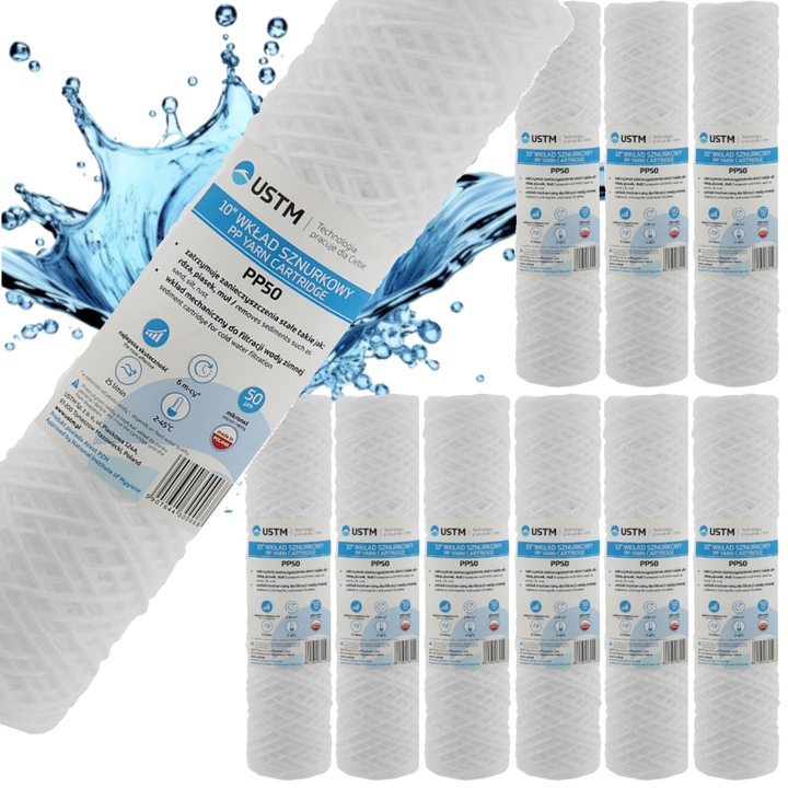 10x FILTR DO WODY WKŁAD filtrujący 10" SZNURKOWY 50 MIKRON PP USTM