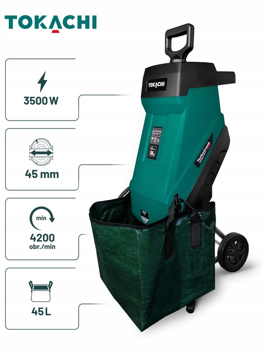 ROZDRABNIACZ ELEKTRYCZNY RĘBAK DO GAŁĘZI GŁADKOLUFOWY MOCNY 3500W DWA