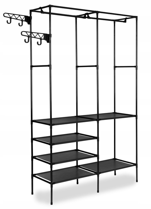 GARDEROBA AMELIA WIESZAK STOJĄCY METALOWY NA UBRANIA Z PÓŁKAMI