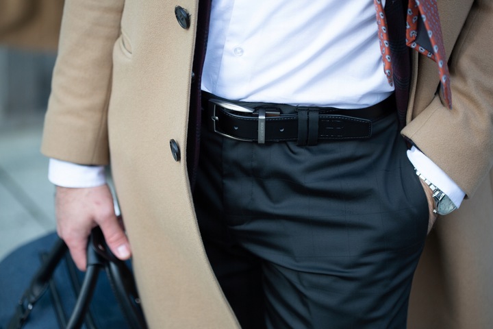 DWUSTRONNY SKÓRZANY PASEK DO SPODNI PASEK MĘSKI DO SPODNI Hugh Butler