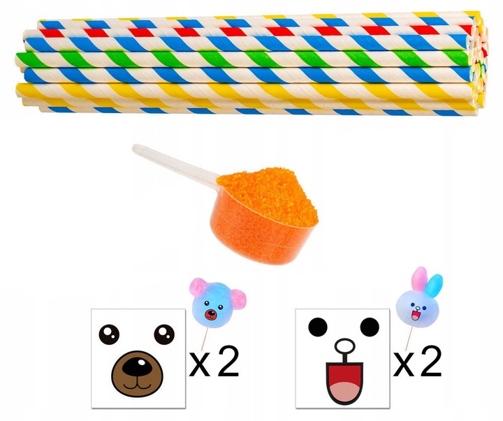 KOLOROWY Cukier do Waty Cukrowej do Maszyny Smakowy PATYCZKI ZESTAW