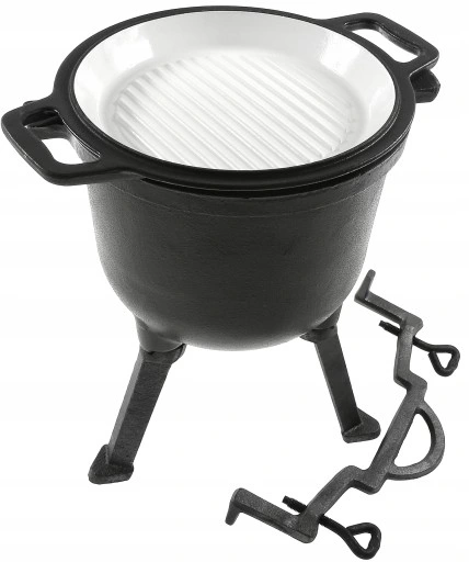Kociołek myśliwski na pieczonki 8l żeliwny emaliowany 2w1 grill