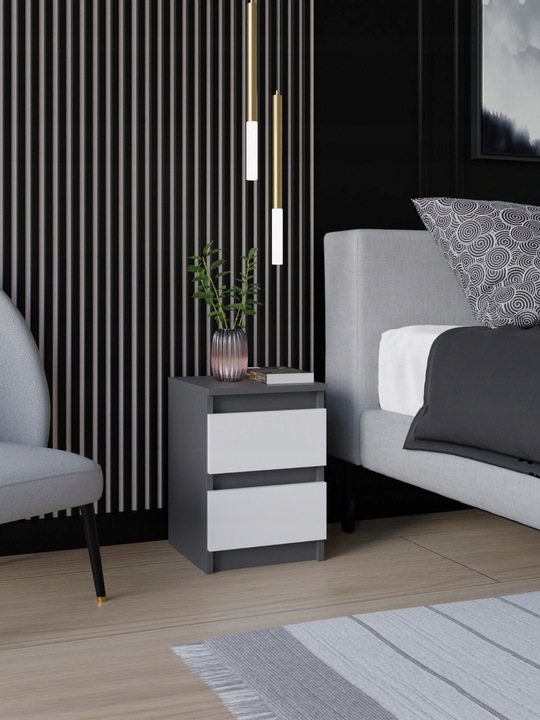 SZAFKA NOCNA ANTRACYT BIAŁA STOLIK NOCNY DWIE SZUFLADY 30cm SYPIALNIA SALON