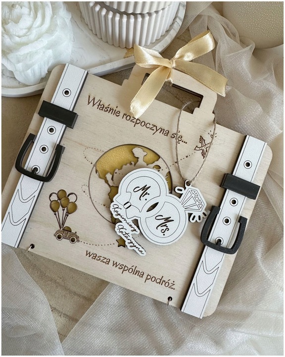Kartka WALIZKA NA ŚLUB WESELE na pieniądze GRAWER prezent pamiątka