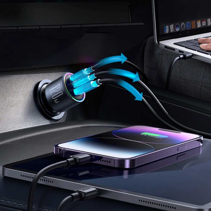 JOYROOM ŁADOWARKA SAMOCHODOWA 120W 2xUSB-C USB-A + KABEL USB-C 100W QC PD