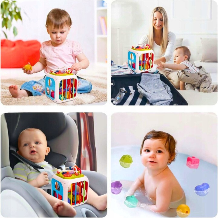 INTERAKTYWNA KOSTKA EDUKACYJNA DLA NIEMOWLĄT SORTER KLOCKI CYMBAŁKI 7w1 PL