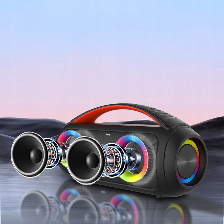 MOCNY GŁOŚNIK BLUETOOTH PRZENOŚNY BOOMBOX MIKROFON PILOT USB SD FM