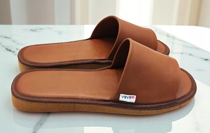 KLAPKI SKÓRZANE DAMSKIE wygodne pantofle kapcie skórzane PREMIUM BRĄZ