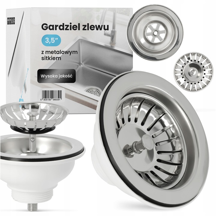 Odpływ Zlewu 3,5 SITKO METALOWE Korek Spust Syfon Zlewozmywaka Uniwersal MR