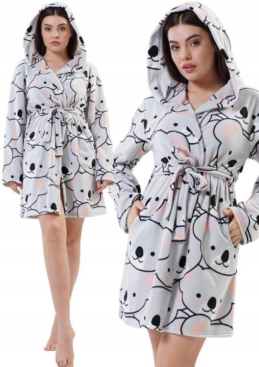 Szlafrok damski polarowy z kapturem ciepły Vienetta S