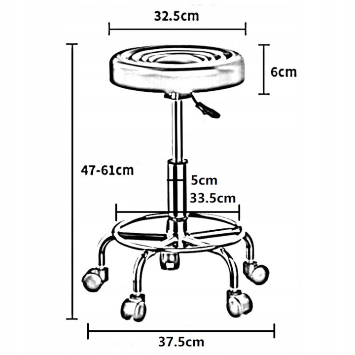 TABORET KRZESŁO STOŁEK Z KÓŁKAMI RONI CZARNY PODSTAWA CHROM SKÓRA PU
