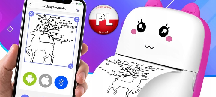 MINI DRUKARKA TERMICZNA DRUKUŚ ORYGINALNY DO ZDJĘĆ NOTATEK + 11SZT ROLEK