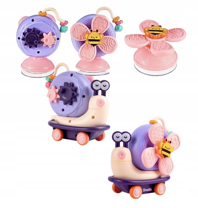 INTERAKTYWNY SENSORYCZNY ŚLIMAK 4w1 SPINER Z PRZYSSAWKĄ DLA NIEMOWLĄT