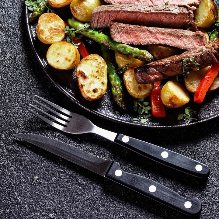 12x Sztućce DO STEKÓW burgerów pizzy mięsa grilla widelec nóż z ząbkami