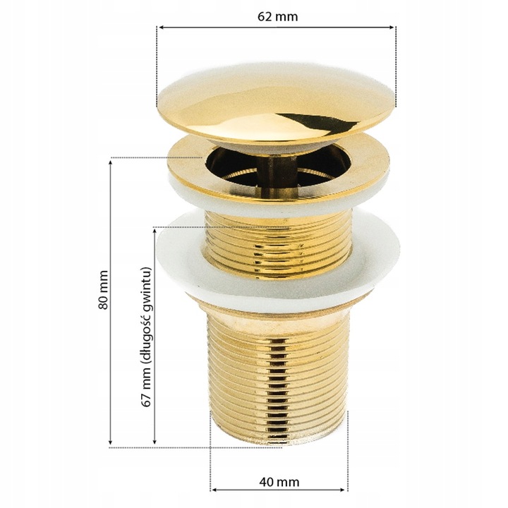 KOREK UMYWALKOWY KLIK-KLAK ZŁOTY BEZ PRZELEWU DUŻY