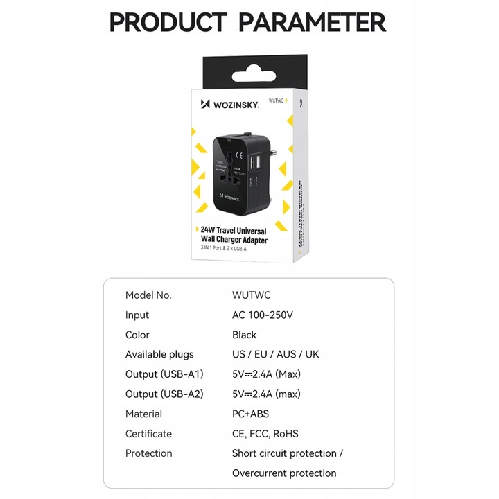 PRZEJŚCIÓWKA GNIAZDKA CAŁY ŚWIAT ADAPTER PODRÓŻNY ŁADOWARKA USB UNIWERSALNA