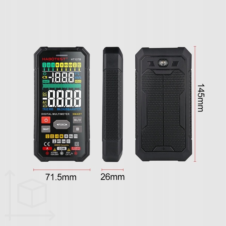 CYFROWY MULTIMETR UNIWERSALNY TRUE RMS NCV LATARKA LED + KABLE ETUI